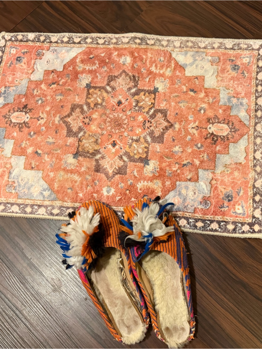 Orange & Blue Geometric Area Foot Rug Decor